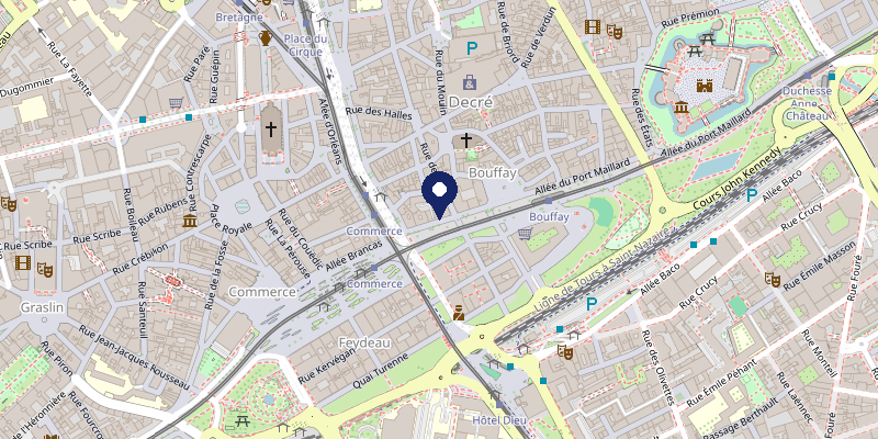 Plan du quartier autour du 2 allée Flesselles à Nantes, le cabinet étant signalé par un repère.